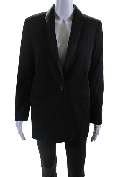 Equipment Womens Collared Long Sleeve Button Up Blazer Jacket Black Size M