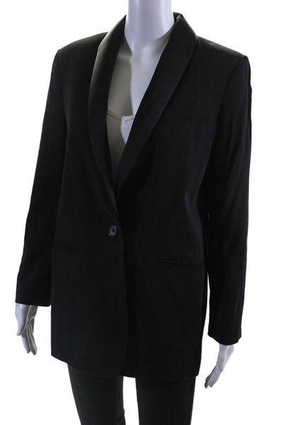 Equipment Womens Collared Long Sleeve Button Up Blazer Jacket Black Size M