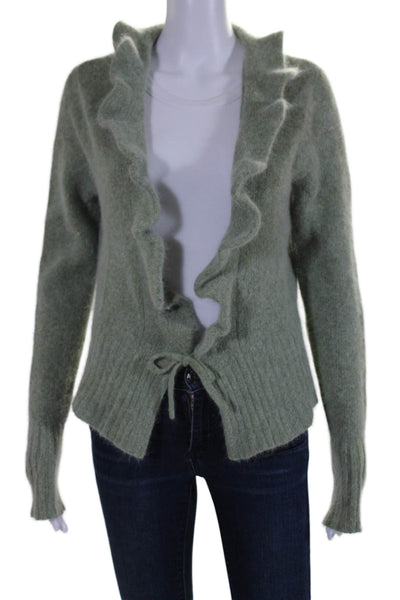 Elena Solano Womens Ruffle Trim Tie Closure Cardigan Sweater Green Size L