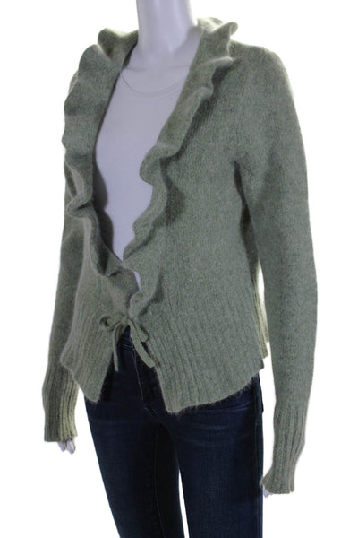 Elena Solano Womens Ruffle Trim Tie Closure Cardigan Sweater Green Size L