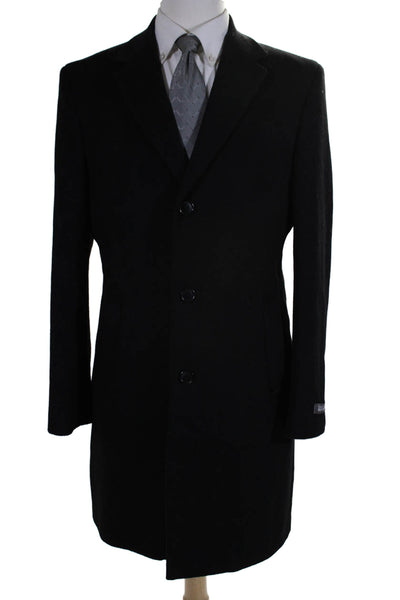 Kenneth Cole Reaction Mens Wool Blend Button Up Longline Coat Black Size 38R