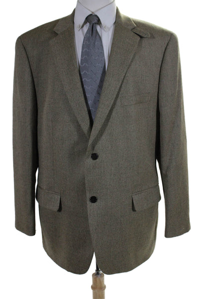 Tasso Elba Mens Wool Notch Collar V-Neck Two Button Suit Jacket Beige Size 46R