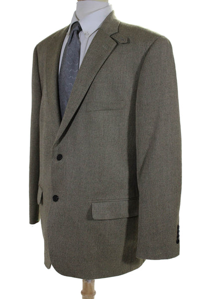 Tasso Elba Mens Wool Notch Collar V-Neck Two Button Suit Jacket Beige Size 46R