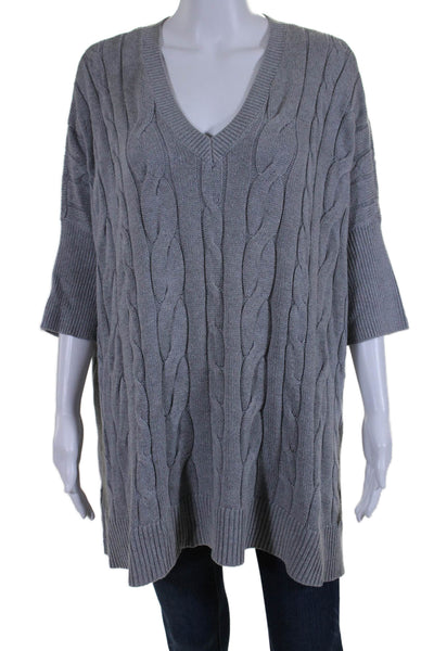 Michael Michael Kors Womens Cable Knit Gray Short Sleeve Sweater Top Size L/XL