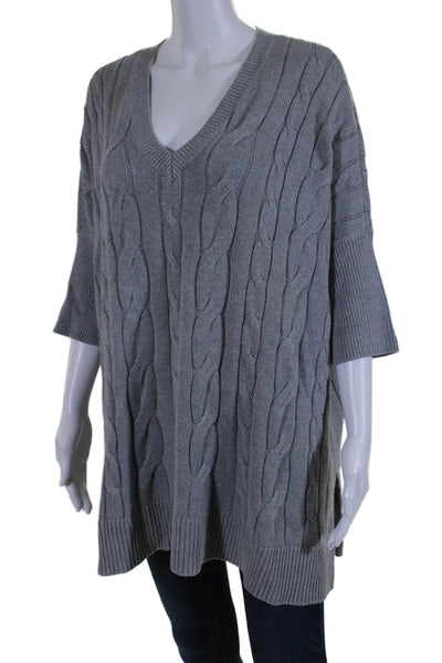 Michael Michael Kors Womens Cable Knit Gray Short Sleeve Sweater Top Size L/XL