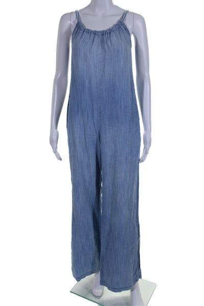 Bella Dahl Womens Chambray Sleeveless Wide Leg Jumpsuit Blue Size Small