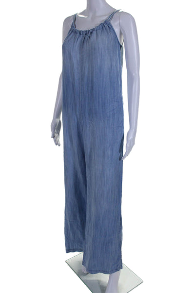 Bella Dahl Womens Chambray Sleeveless Wide Leg Jumpsuit Blue Size Small