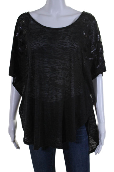 BCBG Max Azria Womens Sequined Detail Short Sleeves Tee Shirt Black Size Small