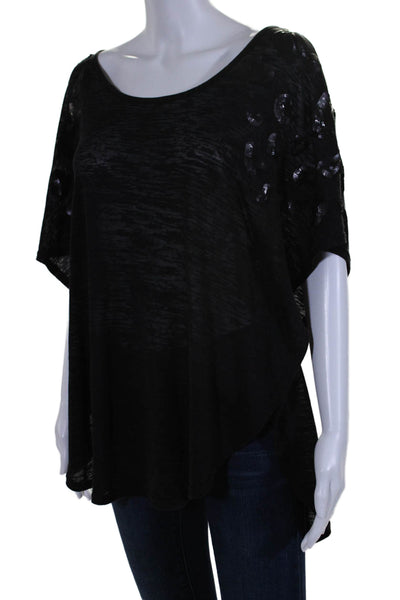 BCBG Max Azria Womens Sequined Detail Short Sleeves Tee Shirt Black Size Small