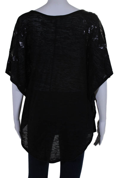 BCBG Max Azria Womens Sequined Detail Short Sleeves Tee Shirt Black Size Small