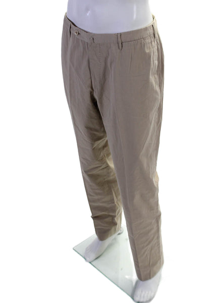 Incotex Mens Cotton Khaki Pleated Straight Leg Pants Size 40