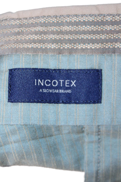 Incotex Mens Cotton Khaki Pleated Straight Leg Pants Size 40