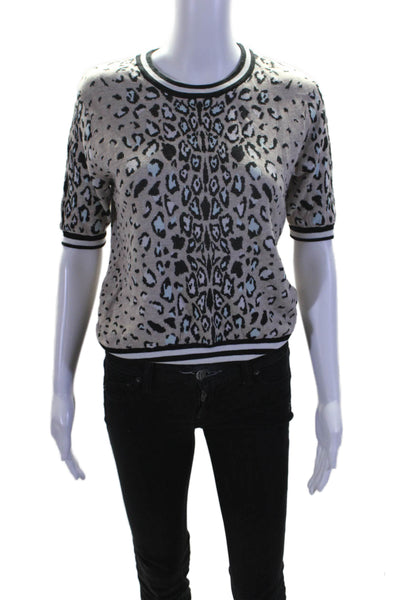 Cotton By Autumn Cashmere Womens Cotton Leopard Print Crewneck Top Gray Size M