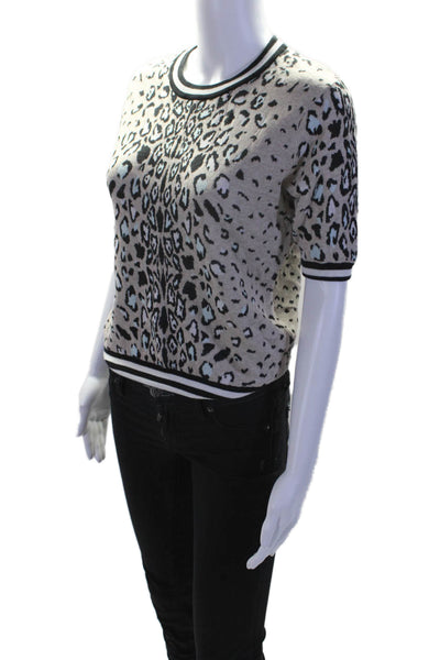 Cotton By Autumn Cashmere Womens Cotton Leopard Print Crewneck Top Gray Size M