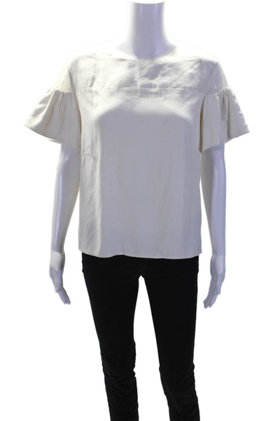 Alexis Womens Mesh Shoulder Flounce Short Sleeve Blouse Top White Size L