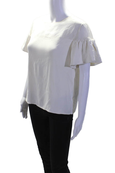 Alexis Womens Mesh Shoulder Flounce Short Sleeve Blouse Top White Size L