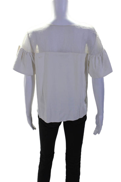 Alexis Womens Mesh Shoulder Flounce Short Sleeve Blouse Top White Size L