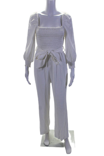 Intermix Women's Square Neck Long Sleeves Straight Leg Jumpsuit White Size 4