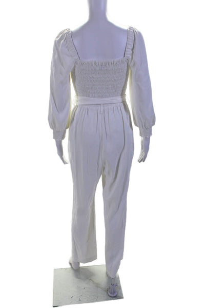 Intermix Women's Square Neck Long Sleeves Straight Leg Jumpsuit White Size 4