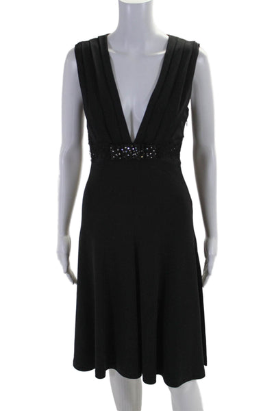 Blumarine Womens Crystal Detail Pleated V-Neck Sleeveless Dress Black Size 40