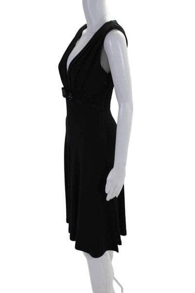 Blumarine Womens Crystal Detail Pleated V-Neck Sleeveless Dress Black Size 40