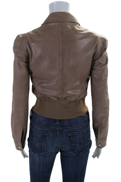 LaMarque Womens Brown Leather Collar Full Zip Long Sleeve Jacket Size XS