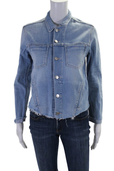 L'Agence Womens Blue Light Wash Long Sleeve Cotton Denim Jacket Size S