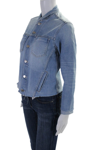 L'Agence Womens Blue Light Wash Long Sleeve Cotton Denim Jacket Size S