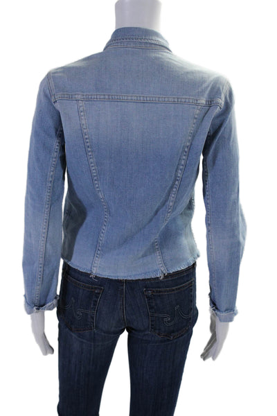 L'Agence Womens Blue Light Wash Long Sleeve Cotton Denim Jacket Size S