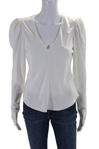 Frame Womens Silk White V-neck Puff Long Sleeve Layered Blouse Top Size XS