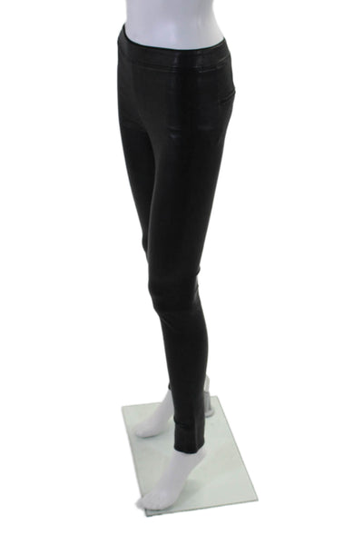 Helmut Lang Womens Black Leather Pull On High Waisted Skinny Pants Size 0