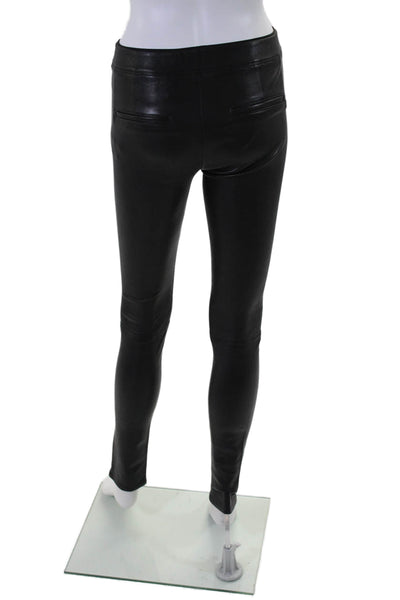 Helmut Lang Womens Black Leather Pull On High Waisted Skinny Pants Size 0