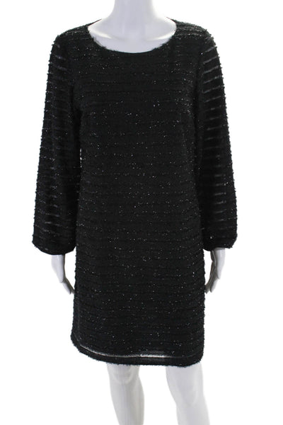 STS Sail To Sable Womens Metallic Long Sleeve Lined Shift Dress Black Size 10