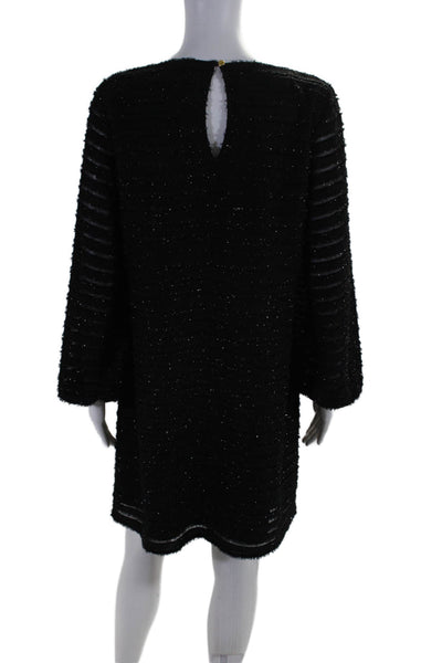 STS Sail To Sable Womens Metallic Long Sleeve Lined Shift Dress Black Size 10