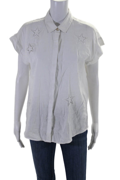 Rails Womens Linen Star Eyelet Short Sleeve Button Down Shirt Top White Size S