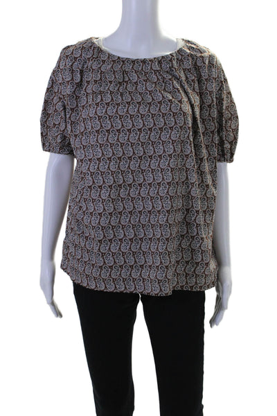 A.P.C. Womens Paisley Print Short Sleeves Blouse Brown Black Cotton Size EUR 36