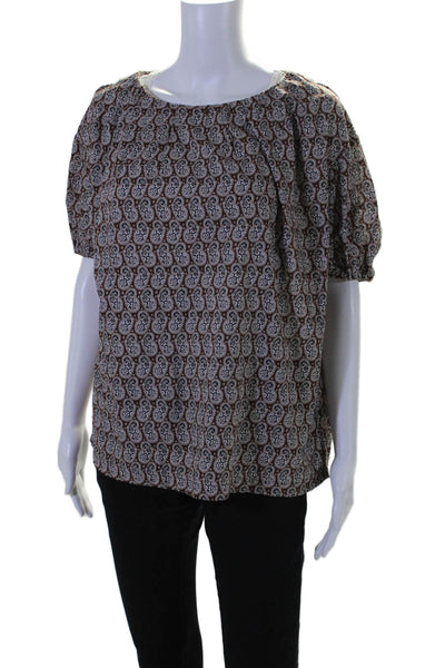 A.P.C. Womens Paisley Print Short Sleeves Blouse Brown Black Cotton Size EUR 36