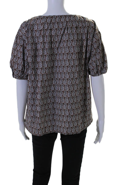 A.P.C. Womens Paisley Print Short Sleeves Blouse Brown Black Cotton Size EUR 36