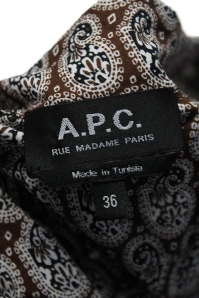 A.P.C. Womens Paisley Print Short Sleeves Blouse Brown Black Cotton Size EUR 36