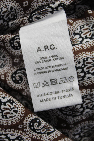 A.P.C. Womens Paisley Print Short Sleeves Blouse Brown Black Cotton Size EUR 36