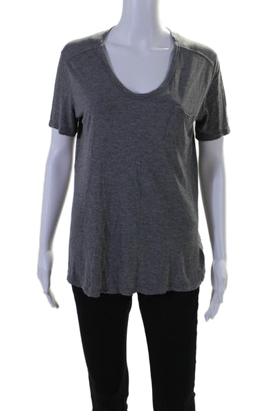 T Alexander Wang Womens Short Sleeves V Neck Pullover Tee Shirt Gray Size Small