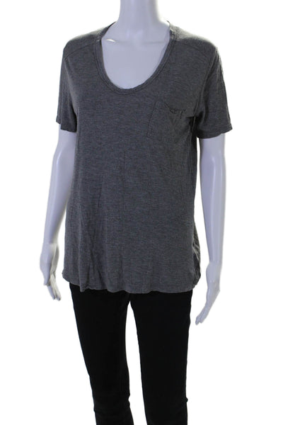 T Alexander Wang Womens Short Sleeves V Neck Pullover Tee Shirt Gray Size Small