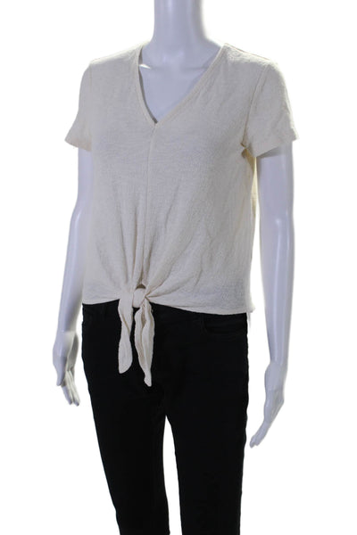 Madewell Texture & Thread Womens V Neck Short Sleeves Shirt White Size Small