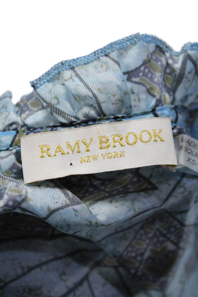 Ramy Brook Womens Abstract Print Long Sleeves Blouse Sky Blue Size  Extra Small