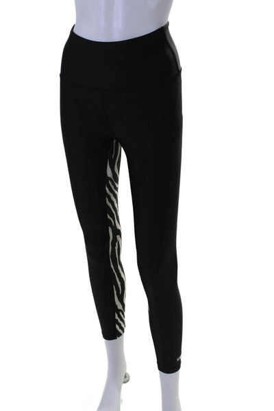 PE Nation Womens Pull On High Rise Athletic Leggings Black White Size Small