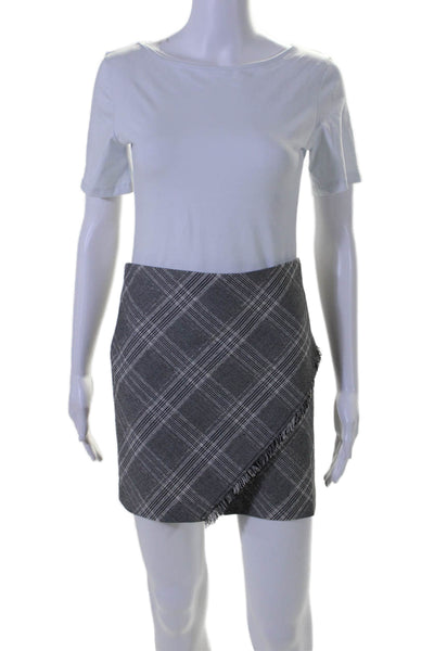 Free People Womens Plaid Frey Hem Faux Wrap Mini Skirt Black White Size 2