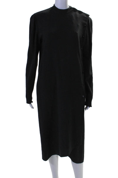 Guy Laroche Womens Long Sleeves Button Closure Dress Black Wool Size 10