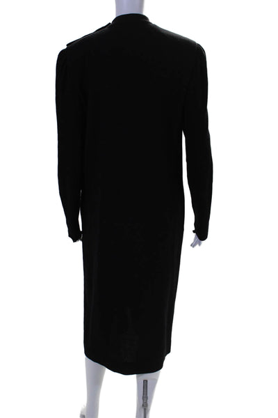 Guy Laroche Womens Long Sleeves Button Closure Dress Black Wool Size 10