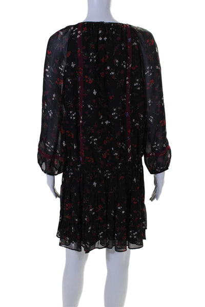 Joie Womens Silk Floral Print Long Sleeves A Line Dress Black Size Large