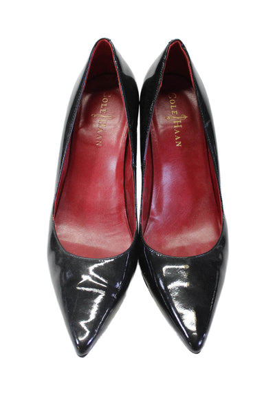 Cole Haan Womens Patent Leather Pointed Toe Slip On Heels Pumps Black Size 7.5B